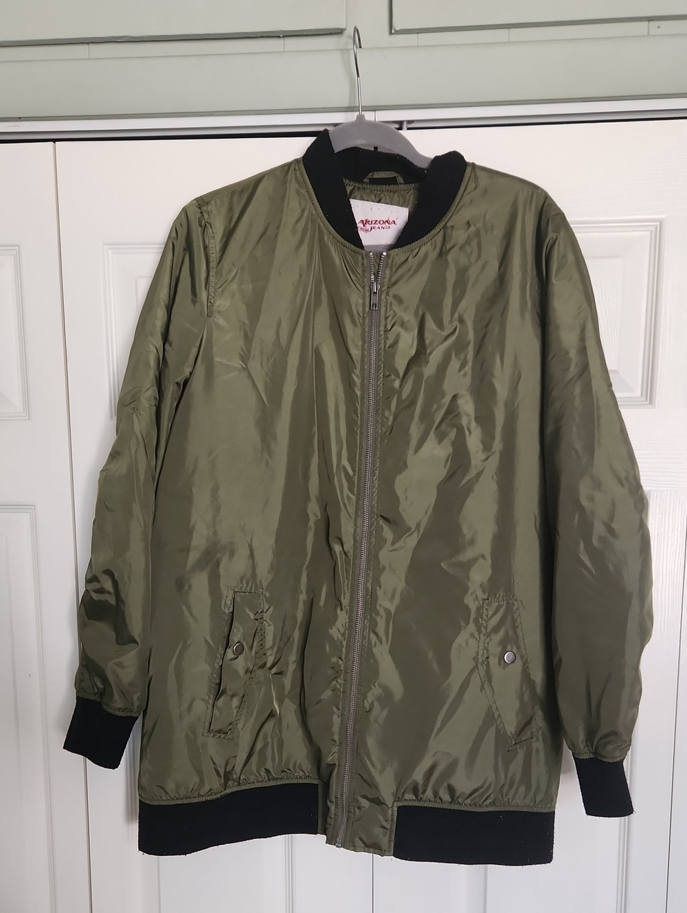 90s Arizona Jean Company Olive Green Bomber Jacket with Black Ribbing